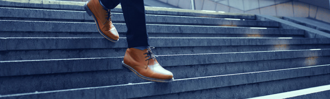 Man walking down stairs