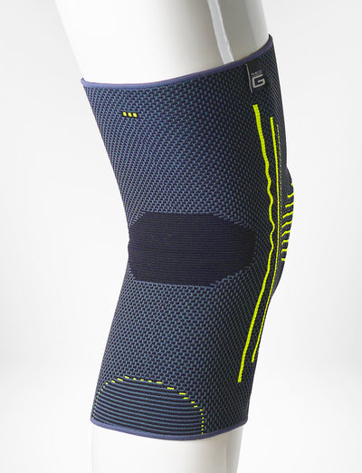 Leg mannequin wearing Neo G Active Plus Knee Support back view showing the knitted breathable material