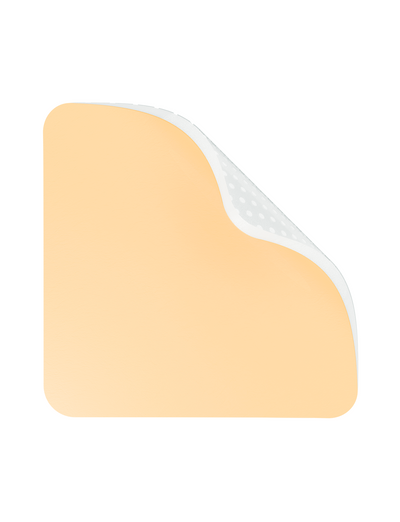 Neo G Silicone Foam Adhesive Pad with folded down corner, revealing perforated silicone wound contact layer