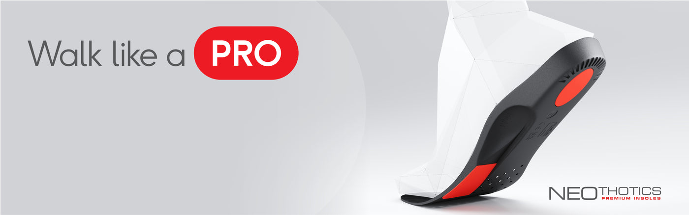 "Walk like a pro, NeoThotics Premium Insoles" and geometric foot on NeoThotics Pro-Expert Full Length Orthotic Insoles