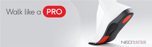 "Walk like a pro, NeoThotics Premium Insoles" and geometric foot on NeoThotics Pro-Expert Full Length Orthotic Insoles