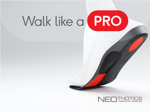 "Walk like a pro, NeoThotics Premium Insoles" and geometric foot on NeoThotics Pro-Expert Full Length Orthotic Insoles