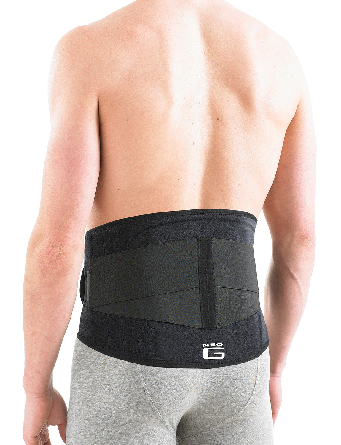Man wearing Neo G Easy-Fit Back Brace, facing back