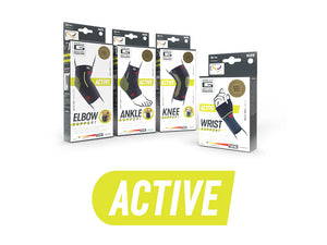 Neo G Active logo and boxes; Active Wrist support, Active Ankle support, and Active Knee support