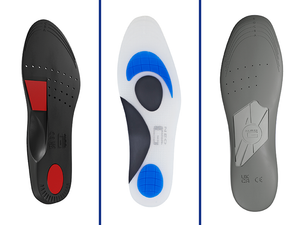 A composite image of the NeoThotics Orthotic Insoles range include the pro-expert insoles, pro-flex insoles and silicone insoles