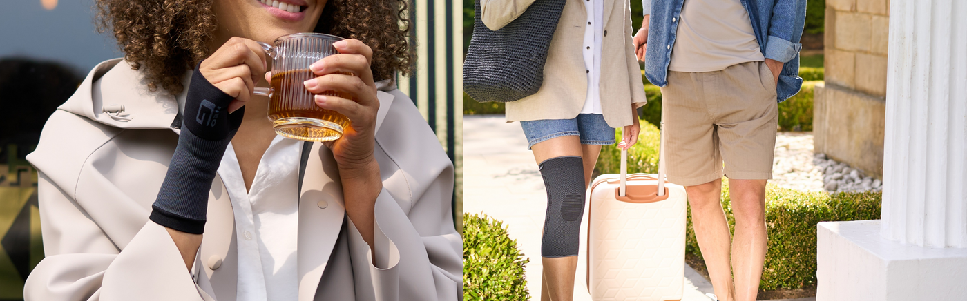 Composite image of the Airflow Wrist & Thumb support and the Airflow React Knee support 