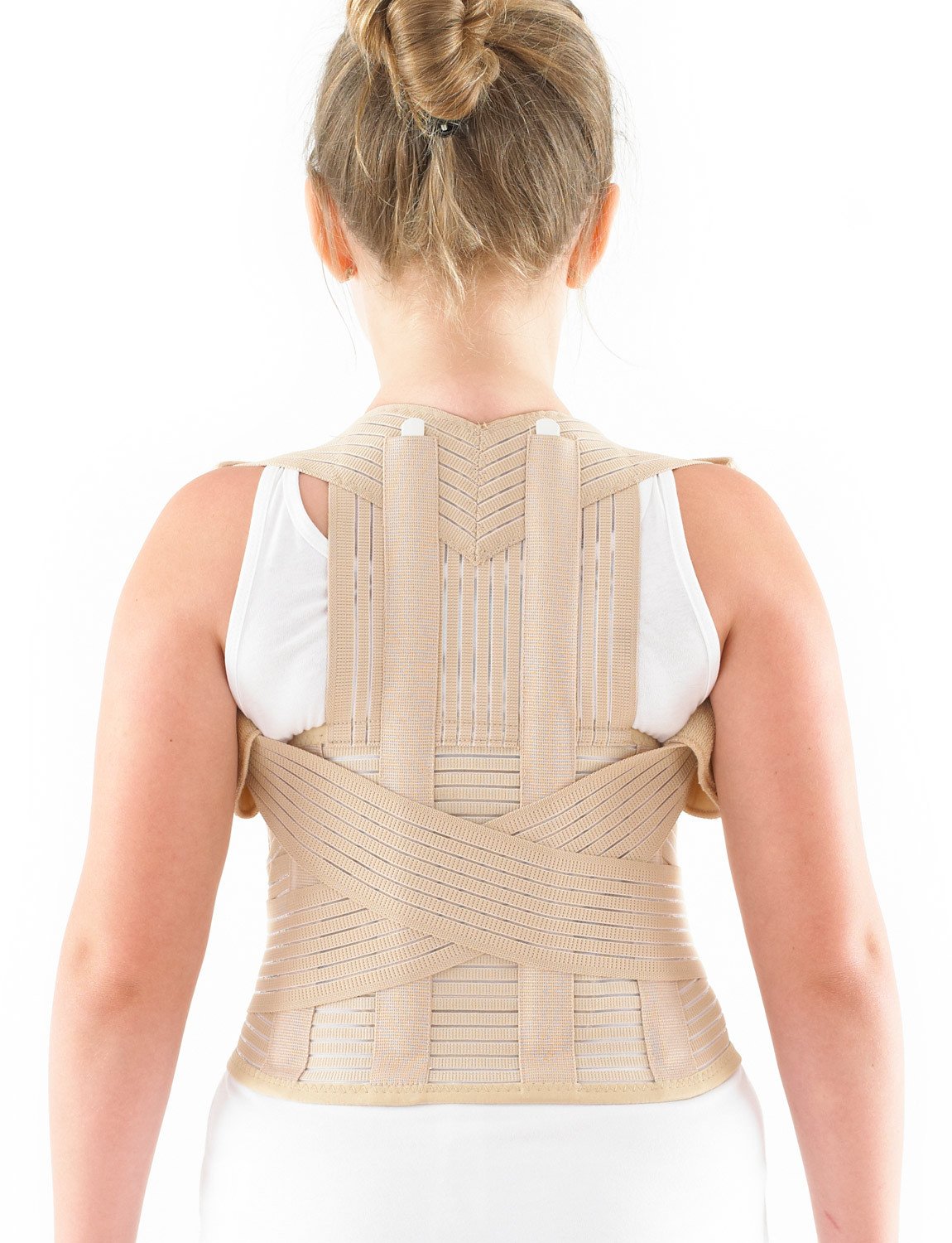 Child wearing Neo G Kids Dorsolumbar Support facing back, highlighting the flexible and firm stays