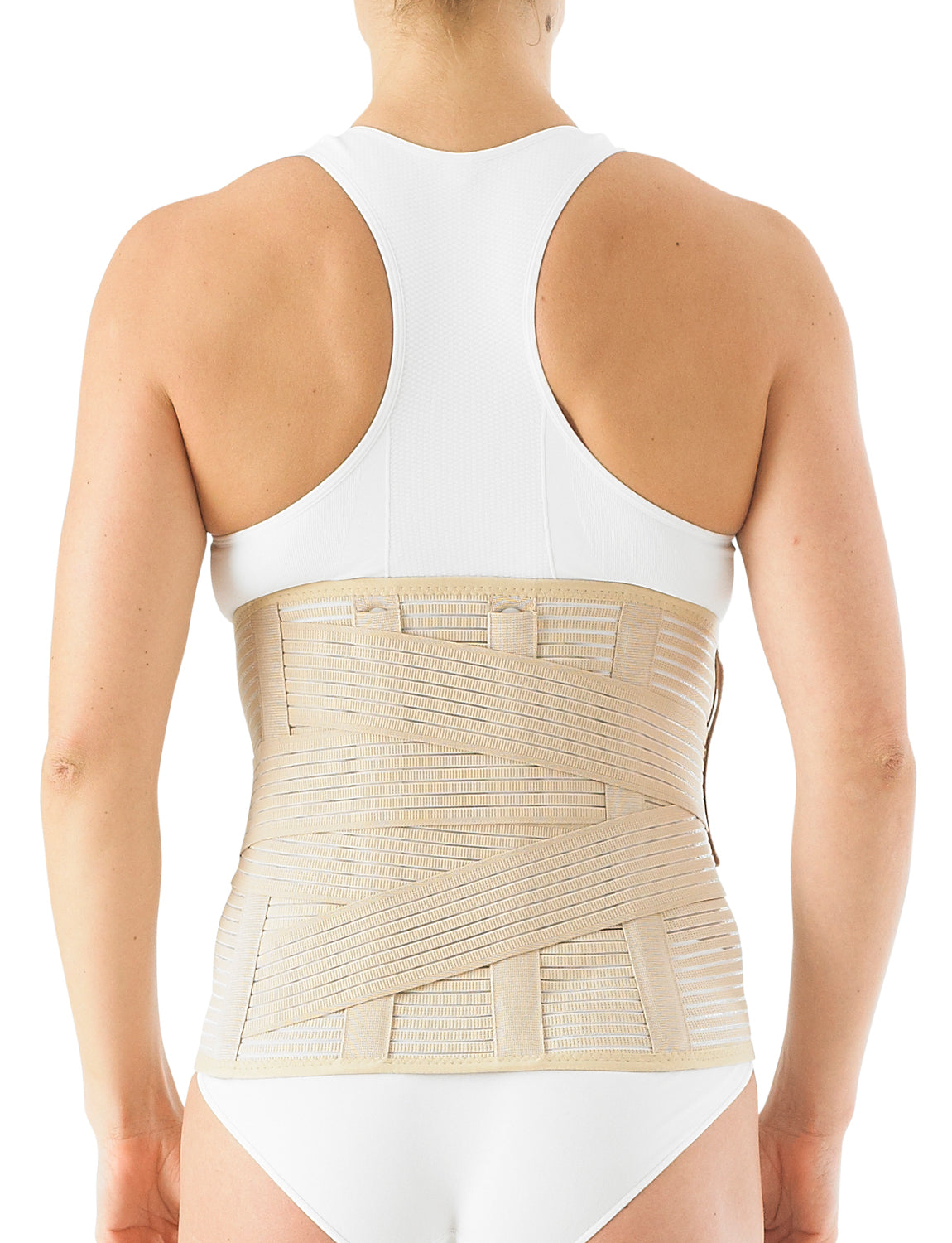 Woman wearing Neo G Lumbosacral Support/Brace facing back