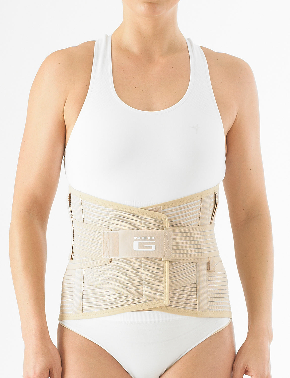 Woman wearing Neo G Lumbosacral Support/Brace facing front