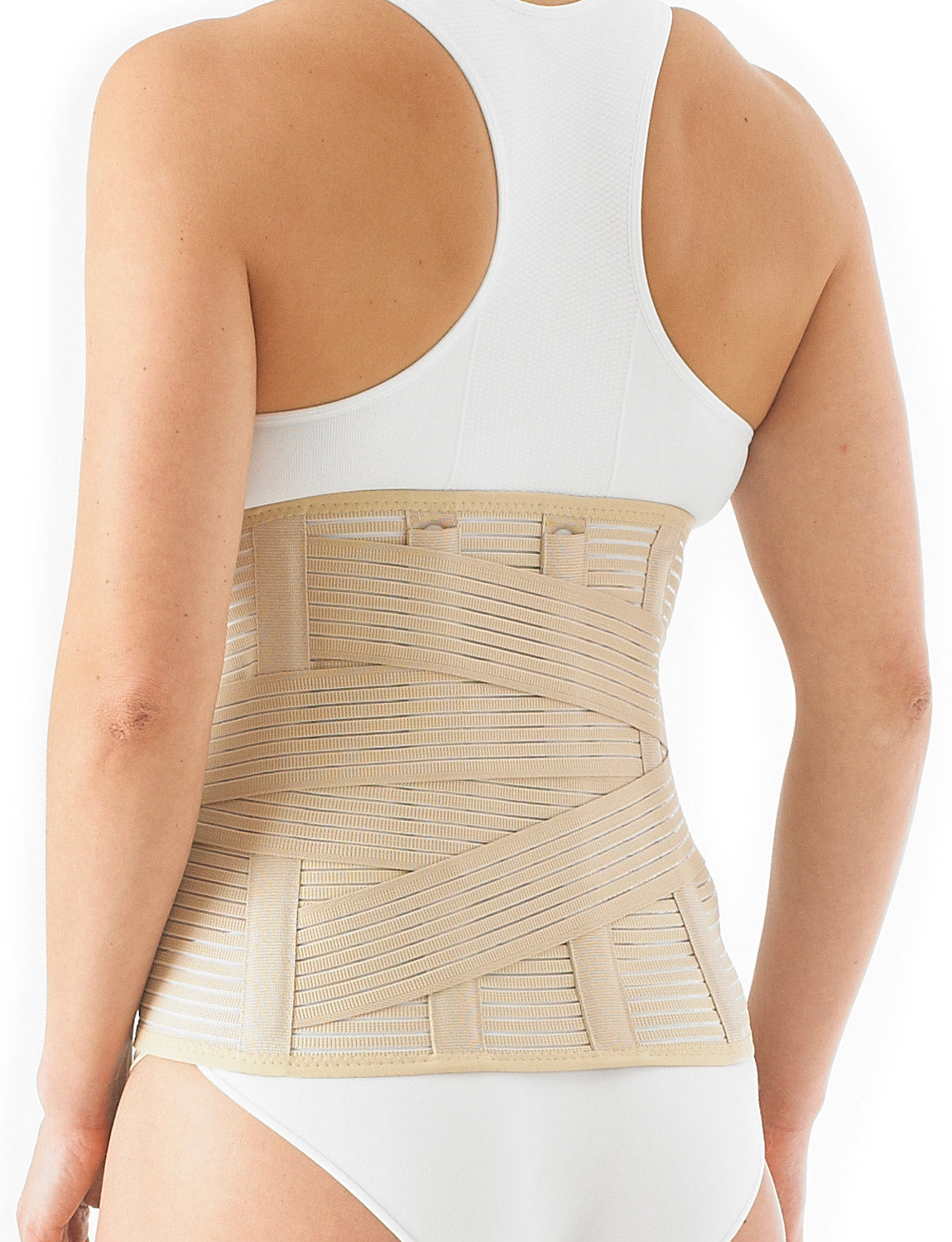 Woman wearing Neo G Lumbosacral Support/Brace facing back on an angle