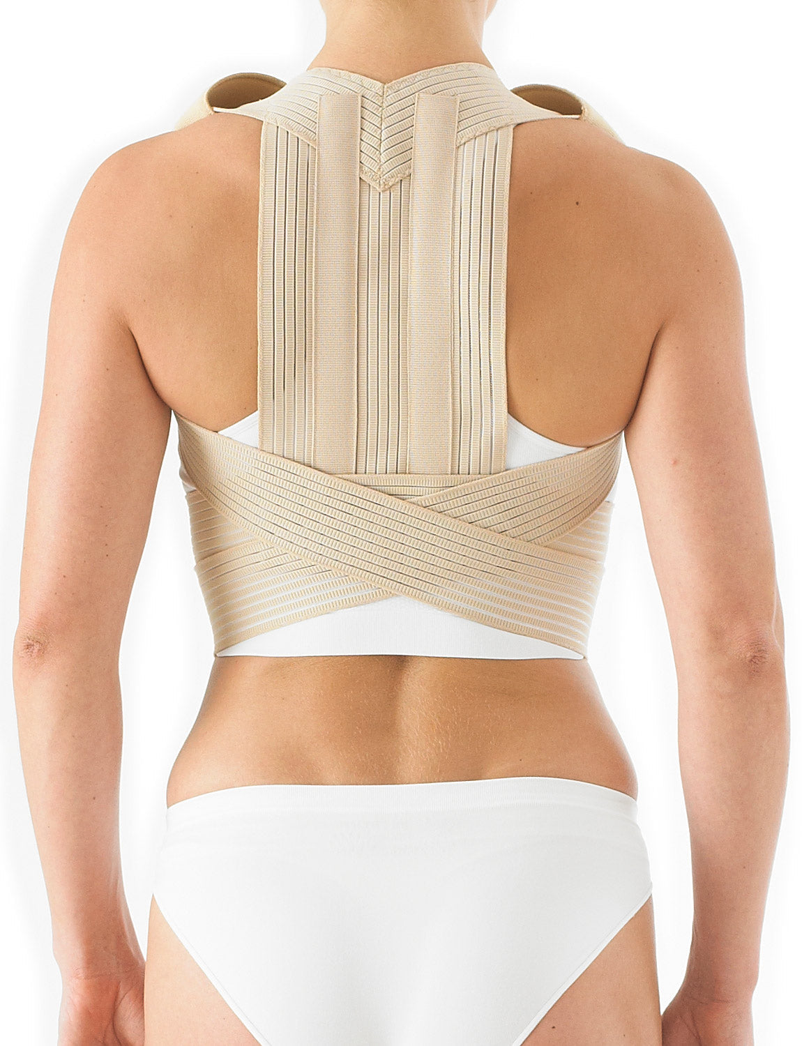 Woman wearing Neo G Clavicle Brace (Posturex) facing back