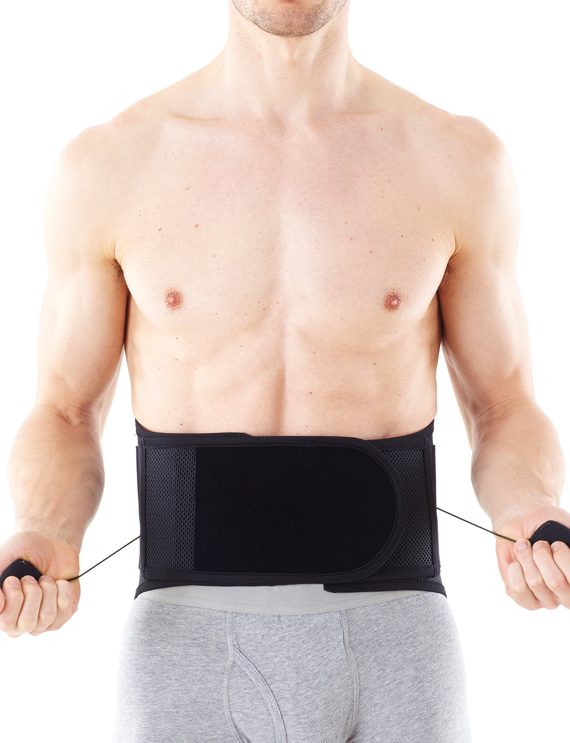 Man tightening Neo G Adjusta-Fit Back Brace facing front