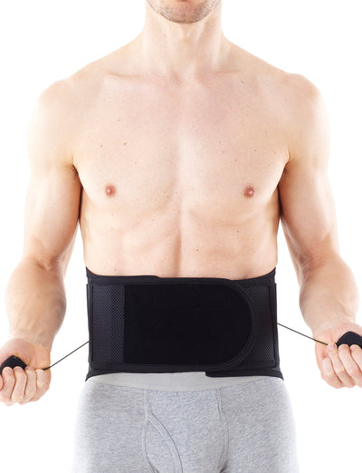 Man tightening Neo G Adjusta-Fit Back Brace facing front