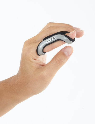 Hand with Neo G Easy-Fit Finger Splint on index finger, side view