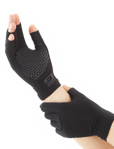 Pair of hands wearing Comfort/Relief Arthritis Gloves with only slimline Lifestyle gloves layer