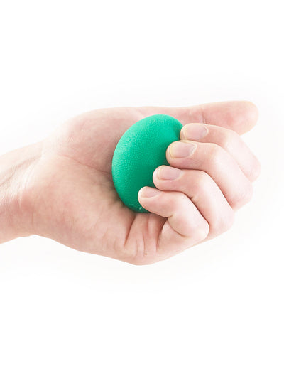 Hand holding green Neo G Hand Rehabilitation Silicone Ball in fist