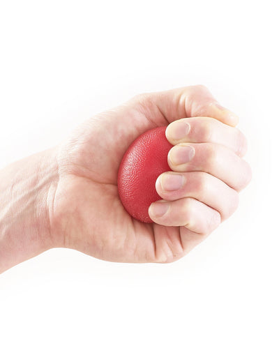 Hand holding red Neo G Hand Rehabilitation Silicone Ball in fist