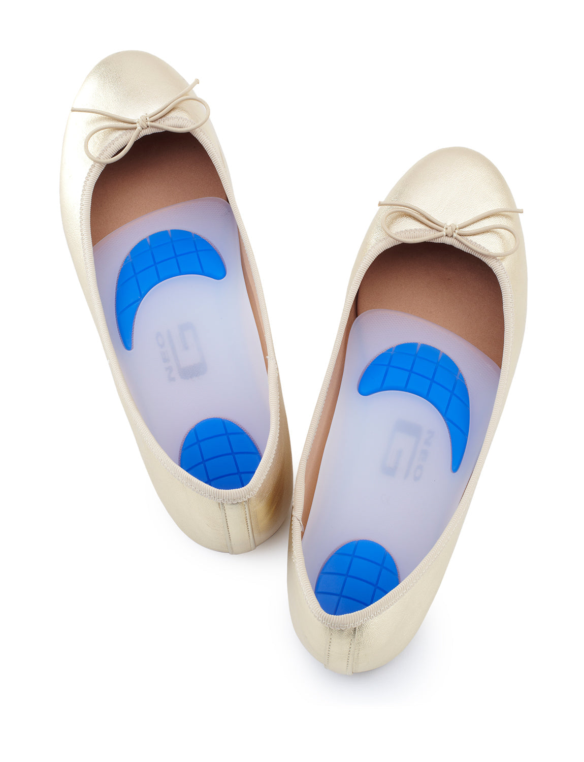 Pair of shoes with Neo G NeoThotics Silicone 3/4 Length Insoles inside