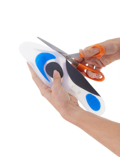 Scissors cutting along cut points of Neo G NeoThotics Silicone Full Length Insoles