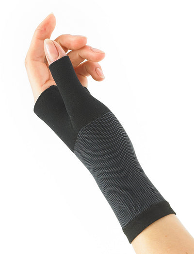 Hand wearing black Neo G Airflow Wrist & Thumb Support side view