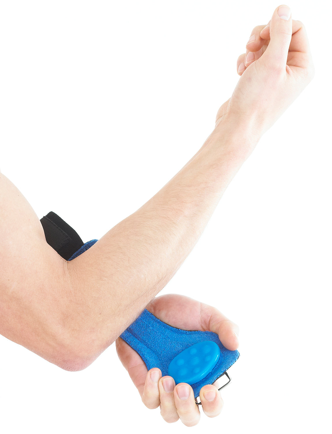 Neo G Tennis/Golf Elbow Clasp being put on arm highlighting inbuilt vibration dampening pad