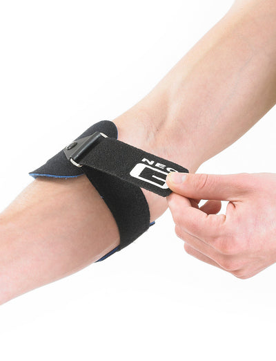 Arm wearing Neo G Tennis/Golf Elbow Clasp highlighting adjustable strap