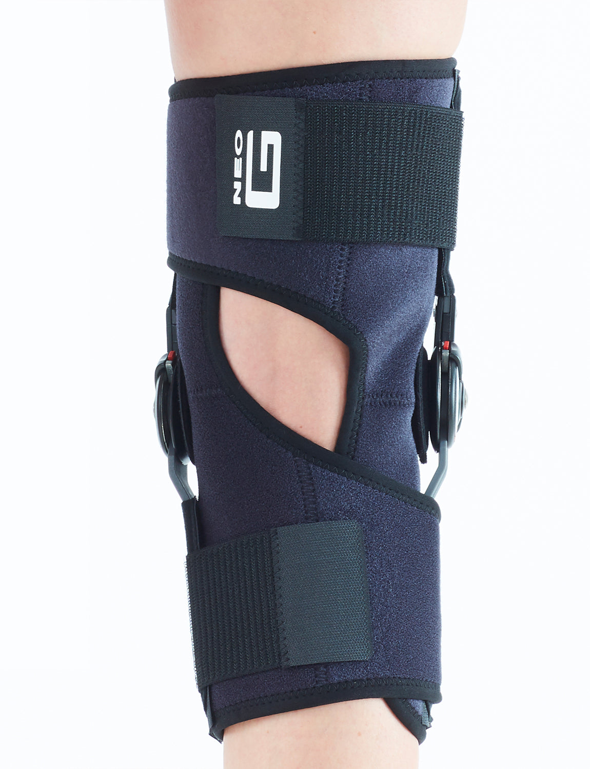 Leg wearing Neo G Adjusta-Fit Hinged Knee Brace back view showing hinge pads