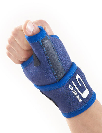 Hand wearing Neo G Thumb Brace in fist with thumb extended