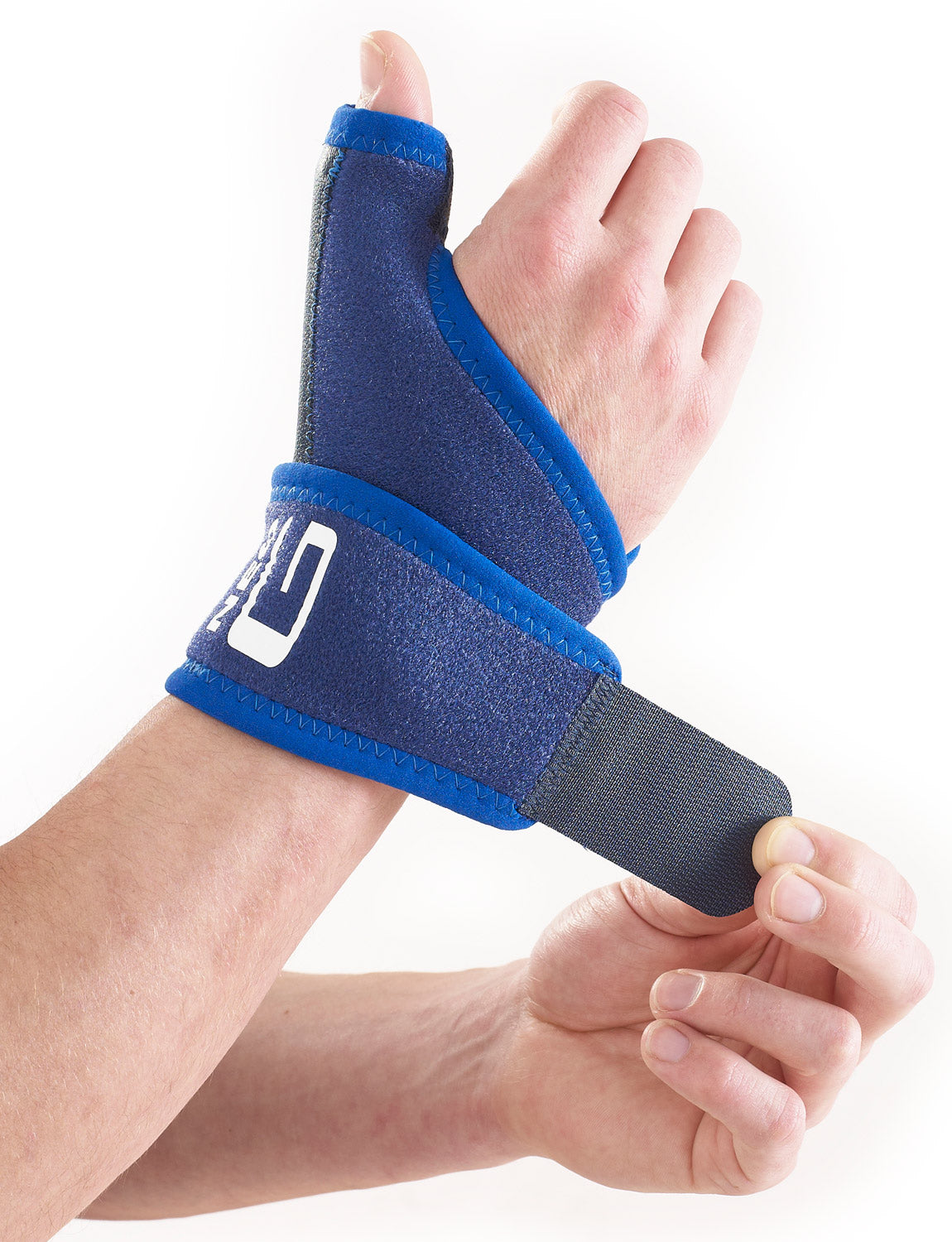 Hand wearing Neo G Thumb Brace highlighting adjustable strap