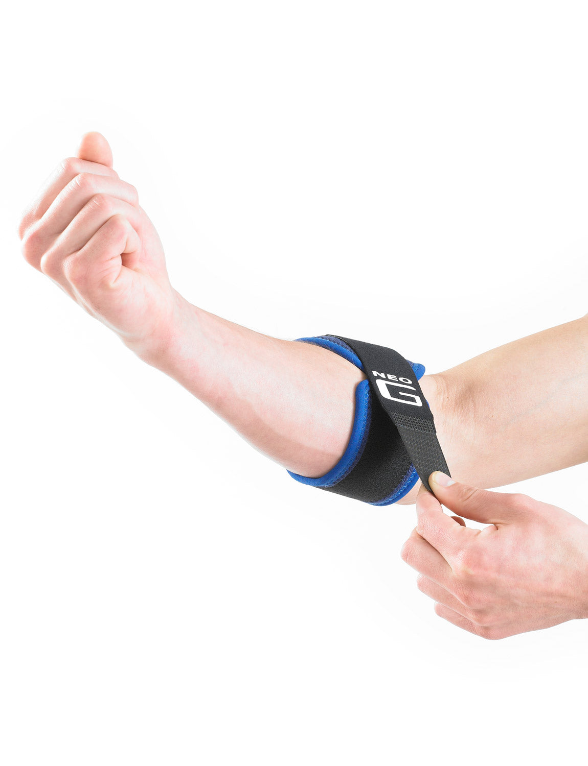Arm wearing Neo G Tennis/Golf Elbow Strap highlighting adjustable strap