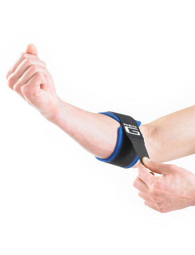 Arm wearing Neo G Tennis/Golf Elbow Strap highlighting adjustable strap