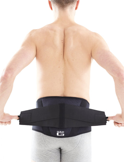 Man wearing Neo G Back Brace with Power Straps facing back showing adjustable power straps