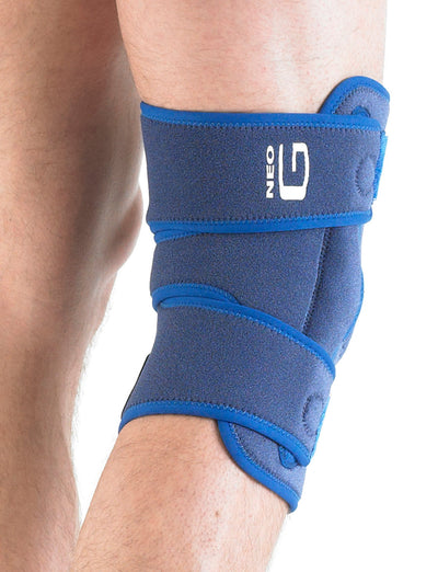 Man wearing Neo G Hinged Open Knee Support facing back showing three adjustable straps
