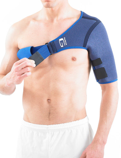 Man wearing Neo G Shoulder Support facing front showing adjustable chest strap