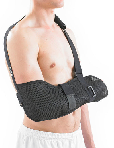Man wearing Neo G Airflow Breathable Arm Sling, facing side